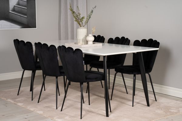 Imagine Masa de dining Polar - Negru / Alb - 180*90*H75 + Scaun Limhamn Light - Negru Catifea_6