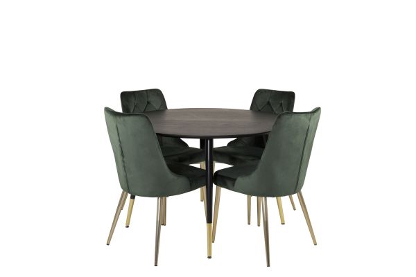 Imagine Masa de Dining Dipp - 115cm - Furnir Negru / picioare negre cu dipp din aramă + Scaun de dining din catifea Lyx - Cupru Mat / Catifea verde-mușchi