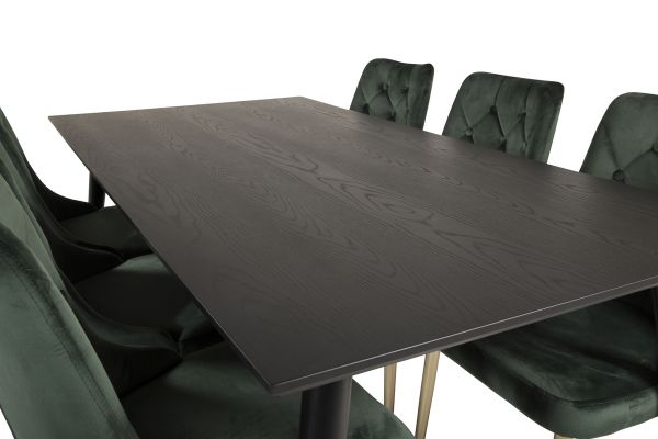 Imagine Masa de dining Dipp - 180 * 90 cm - Furnir negru / picioare negre cu messing Dipp + Scaun de dining Velvet Lyx - Otel inoxidabil mat / Catifea verde muschi_6