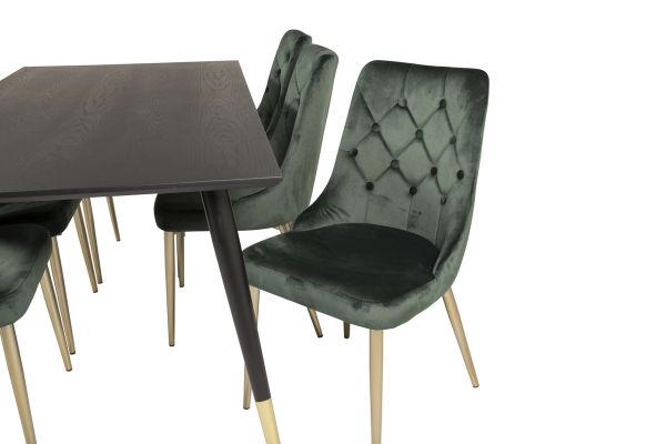 Imagine Masa de dining Dipp - 180 * 90 cm - Furnir negru / picioare negre cu messing Dipp + Scaun de dining Velvet Lyx - Otel inoxidabil mat / Catifea verde muschi_6