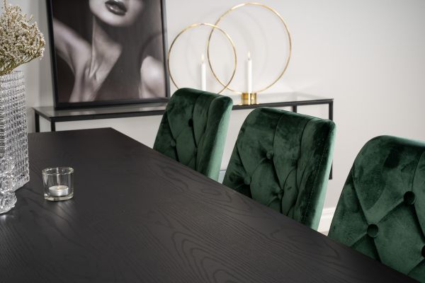 Imagine Masa de dining Dipp - 180 * 90 cm - Furnir negru / picioare negre cu messing Dipp + Scaun de dining Velvet Lyx - Otel inoxidabil mat / Catifea verde muschi_6