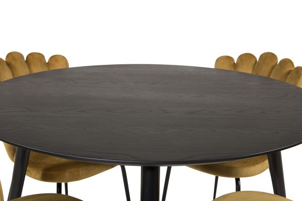 Imagine Dipp Dining Table - 115cm - Black Veneer / black legs w brass dipp +Limhamn Light - Chair - Gold Velvet_4