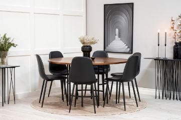 Set masa rotunda 140 cm nuc/negru Copenhaga cu 6 scaune Polar