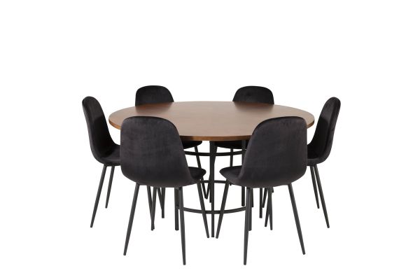 Set masa rotunda 140 cm nuc/negru Copenhaga cu 6 scaune catifea