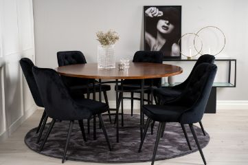 Set masa rotunda 140 cm nuc/negru Copenhaga cu 6 scaune Deluxe 