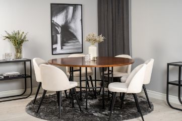 Set masa rotunda 140 cm nuc/negru Copenhaga cu 6 scaune Velvet 