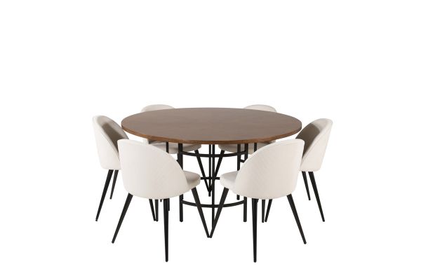 Set masa rotunda 140 cm nuc/negru Copenhaga cu 6 scaune Velvet 