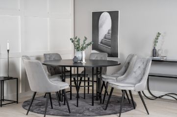 Set masa rotunda 140 cm nuc/negru Copenhaga cu 6 scaune gri