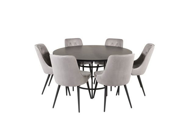 Set masa rotunda 140 cm negru Copenhaga cu 6 scaune gr