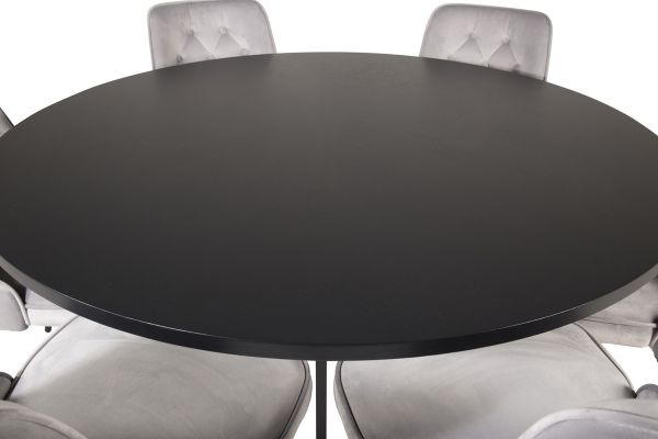 Set masa rotunda 140 cm negru Copenhaga cu 6 scaune gr