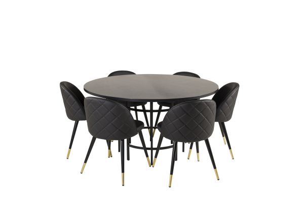 Set masa rotunda 140 cm negru Copenhaga cu 6 scaune