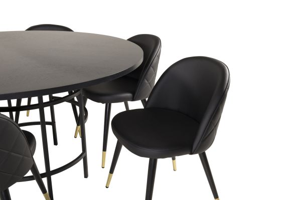 Imagine Va rugam sa traduceti complet 

Copenhaga - Masa de Dining rotunda - Negru / Negru+ Scaun cu spatar din piele cu detalii in metal brass in spate - Negru / PU _6