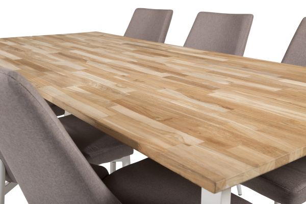 Imagine Masa de dining Cirebon 200*90cm - Teak / Alb + Leone 2.0 Gri Polar - Picioare albe_6