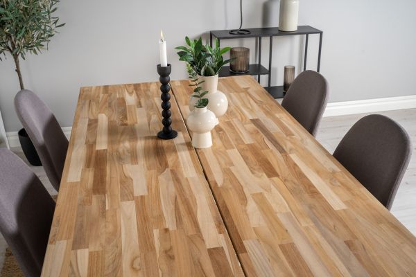 Imagine Masa de dining Cirebon 200*90cm - Teak / Alb + Scaun Polar - Gri, tapițerie albă picioare albe _6