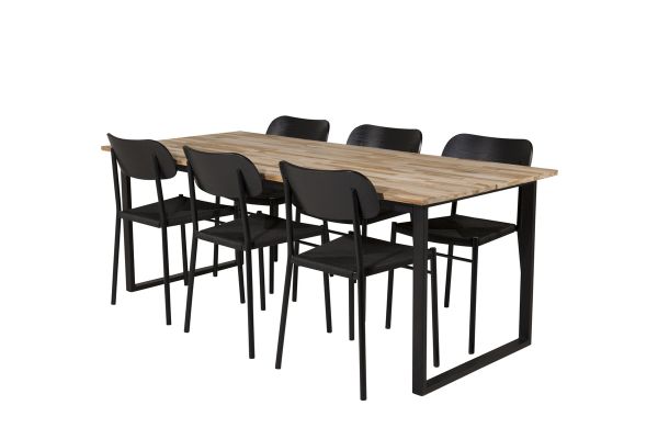 Imagine Masa de dining Cirebon 200*90cm - Teak / Negru + Scaun de dining Polly - Negru / Negru _6