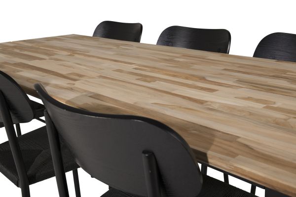 Imagine Masa de dining Cirebon 200*90cm - Teak / Negru + Scaun de dining Polly - Negru / Negru _6