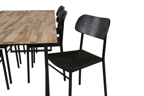 Imagine Masa de dining Cirebon 200*90cm - Teak / Negru + Scaun de dining Polly - Negru / Negru _6