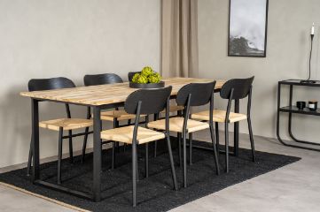 Imagine Masa de dining Cirebon 200*90cm - Teak / Negru + Scaun de dining Polly - Negru / Natură _6