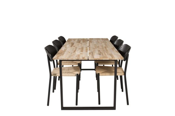 Imagine Masa de dining Cirebon 200*90cm - Teak / Negru + Scaun de dining Polly - Negru / Natură _6