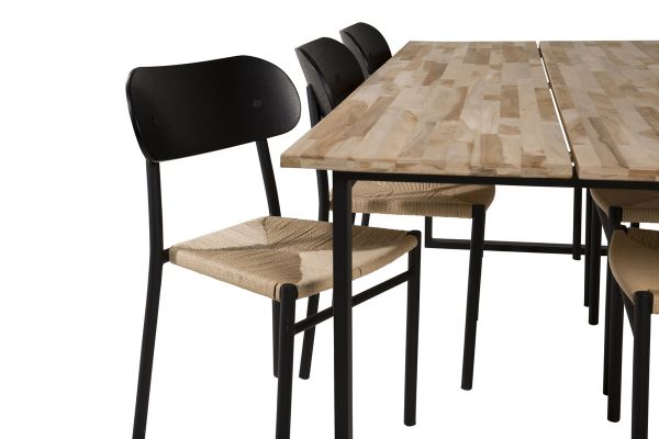 Imagine Masa de dining Cirebon 200*90cm - Teak / Negru + Scaun de dining Polly - Negru / Natură _6