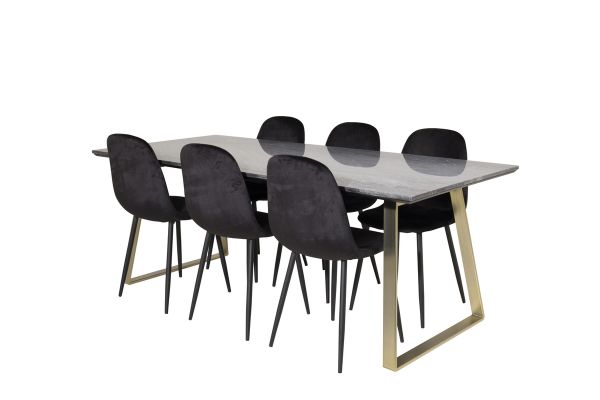 Imagine Estelle Matbord - Borstad Mässing / Svart Marmor - 200*90*H76+Polar Dining Chair - Black legs / Black Velvet_6