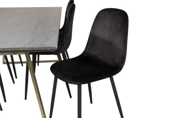 Imagine Estelle Matbord - Borstad Mässing / Svart Marmor - 200*90*H76+Polar Dining Chair - Black legs / Black Velvet_6