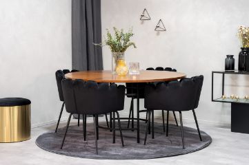 Imagine Copenhaga - Masa de dining rotunda - Maro/Negru+ Scaun - Catifea Neagra_4