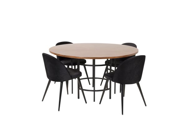 	Set masa rotunda 140 cm nuc/negru Copenhaga cu 4 scaune