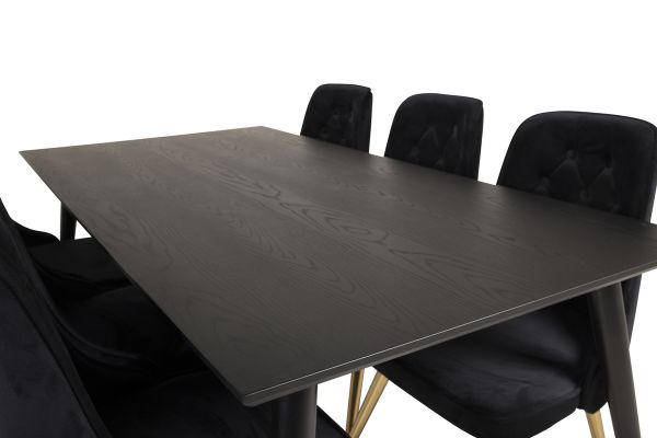 Imagine Masă de dining Dipp - 180*90cm - Furnir negru / picioare negre cu dipp din alamă - Scaun Velvet Deluxe - Negru / Picioare mate din alamă 6