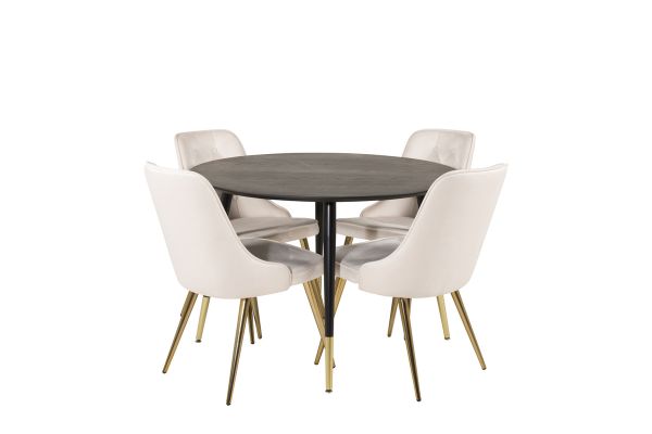 Imagine Masa de dining Dipp - 115cm - Furnir negru / picioare negre cu bronz dipp + Scaun de dining Deluxe Velvet - Picioare din bronz periat / Catifea bej_4