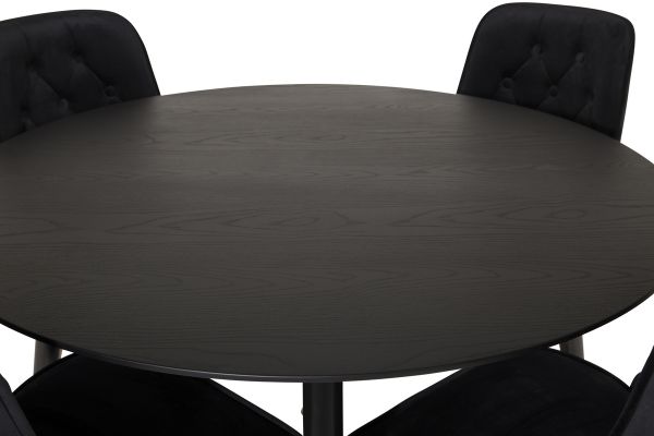 Imagine Masa de dining Dipp - 115cm - Furnir negru / picioare negre cu dipp de alamă - Scaun Velvet Deluxe - Negru / Picioare de alamă mată 4