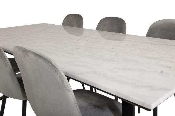 Imagine Estelle Matbord - Black / White Marble - 200*90*H76+Polar Scaun de dining - picioare negre / Catifea gri deschis_6