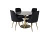 Imagine Masa de dining rotunda Estelle, 106cm, marmură gri/bronz - scaun Velvet Deluxe - negru/picioare bronz mat 4