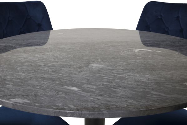 Imagine Vă rugăm să traduceți complet Estelle Dining Table round 106cm Grey Marble / Black Legs - Velvet Deluxe Chair - Blue/Matt Brass Leg 4