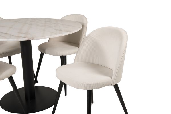 Imagine Va rugam sa traduceti complet pe "Estelle runt Matbord - Svart / Vit marmor - ø106*H75+Velvet Dining Chair - Bla