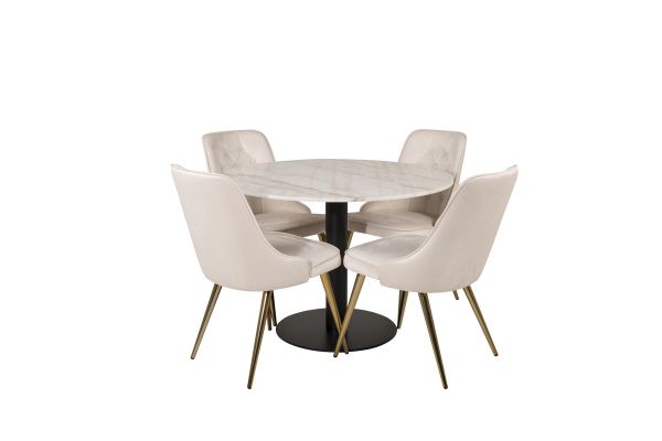 Imagine Vă rugăm să traduceți complet Estelle runt Matbord - Svart / Vit marmor - ø106*H75+Velvet Deluxe Dining Chair - Brushed brass leg / Beige Velvet_4