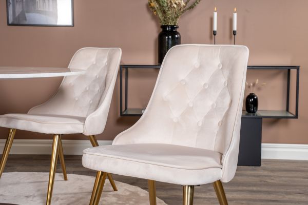 Imagine Vă rugăm să traduceți complet Estelle runt Matbord - Svart / Vit marmor - ø106*H75+Velvet Deluxe Dining Chair - Brushed brass leg / Beige Velvet_4