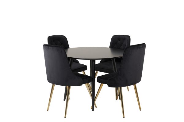 Imagine Plaza - Masă de dining - 100 ø - Negru/Negru + Scaun Deluxe din Catifea - Negru/Picioare de bronz mat _4