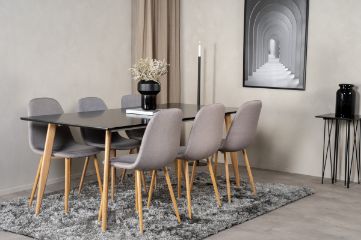 Imagine Masa de dining Polar - Ek-Look / Negru - 180*90*H75 + Scaun de dining Polar picioare din stejar / Material gri _6