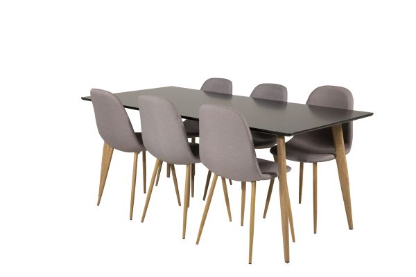 Imagine Masa de dining Polar - Ek-Look / Negru - 180*90*H75 + Scaun de dining Polar picioare din stejar / Material gri _6