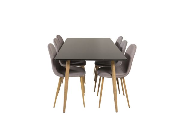 Imagine Masa de dining Polar - Ek-Look / Negru - 180*90*H75 + Scaun de dining Polar picioare din stejar / Material gri _6