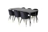 Imagine Masa extensibila din aur - 180/220*85*H76 Furnir negru - Picioare negre - Detalii din alama + Scaun de dining din catifea cu detaliu din alama - Negru / Negru_6