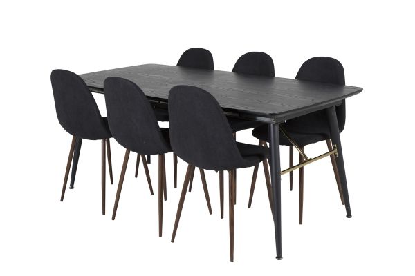 Imagine Gold Extention table - 180/220*85*H76 Black Veneer - Black legs - Brass details+Polar Dining Chair - Walnut Legs - Black Fabric_6