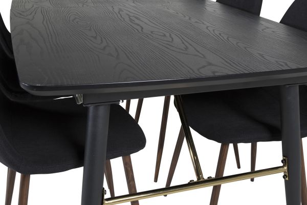 Imagine Gold Extention table - 180/220*85*H76 Black Veneer - Black legs - Brass details+Polar Dining Chair - Walnut Legs - Black Fabric_6