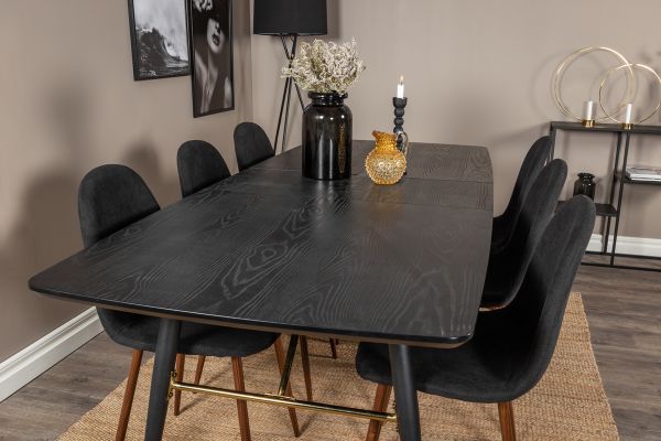 Imagine Gold Extention table - 180/220*85*H76 Black Veneer - Black legs - Brass details+Polar Dining Chair - Walnut Legs - Black Fabric_6