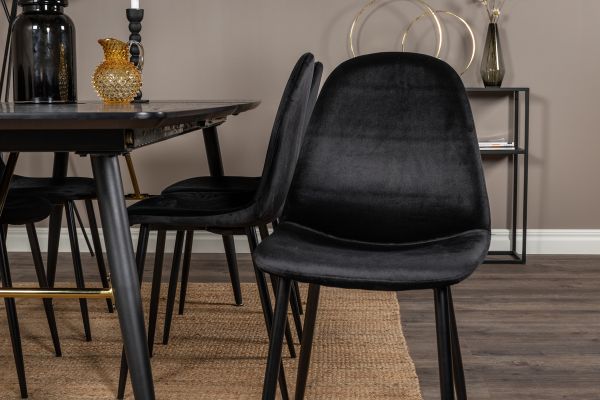 Imagine Masă extensibilă aurie - 180/220 * 85 * H76 Furnir negru - Picioare negre - Detalii din alamă + Scaun de dining Polar - Picioare negre / Catifea neagră (înlocuiește 19902-888)_6