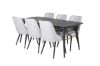 Imagine Tabel extensibila Gold - 180/220*85*H76 Furnir negru - Picioare negre - Detalii de arama + Scaun de dining Deluxe din catifea - Picioare negre - Material gri deschis_6