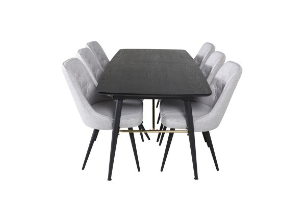 Imagine Tabel extensibila Gold - 180/220*85*H76 Furnir negru - Picioare negre - Detalii de arama + Scaun de dining Deluxe din catifea - Picioare negre - Material gri deschis_6