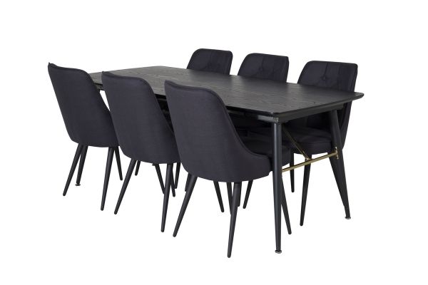 Imagine Masa Extensibila Aurie - 180/220*85*H76 Furnir Negru - Picioare Negre - Detalii din Alama + Scaun de Dining Velvet Deluxe - Picioare Negre - Material Negru_6