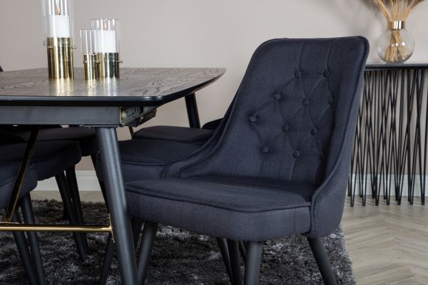 Imagine Masa Extensibila Aurie - 180/220*85*H76 Furnir Negru - Picioare Negre - Detalii din Alama + Scaun de Dining Velvet Deluxe - Picioare Negre - Material Negru_6